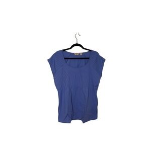 Pretto Pleated Top Women's Medium‎ Blue Cap Sleeve Scoop Neck Casual